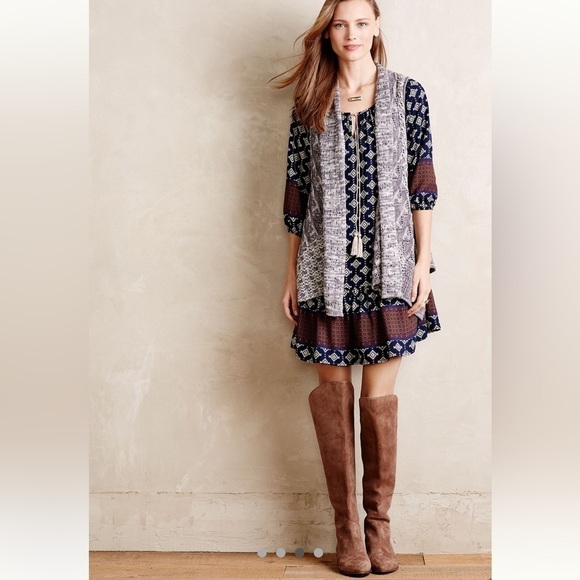 Anthro Vanessa Virginia Wayfinder Peasant Tunic Dress in Blue Motif Sz. XS - Picture 2 of 13